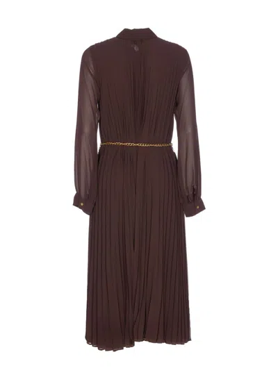 Michael Kors Pleated Georgette Shirtdress In Brown
