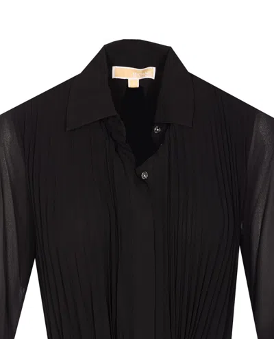 Michael Kors Pleated Georgette Shirtdress In Black