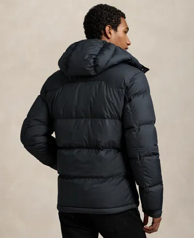 Polo Ralph Lauren Blue Down Jacket With Fixed Hood And Embroidered Pony Logo On Chest In Tech Fabric Man In Black