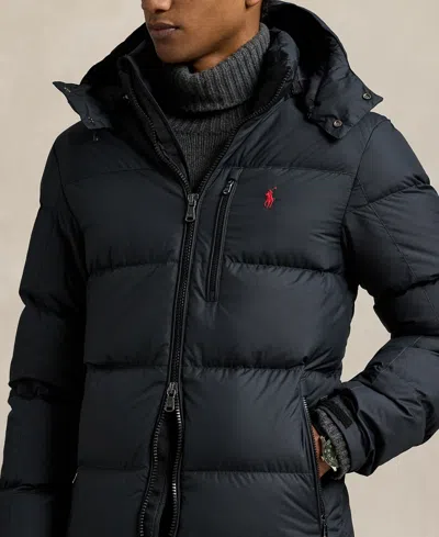 Polo Ralph Lauren Blue Down Jacket With Fixed Hood And Embroidered Pony Logo On Chest In Tech Fabric Man In Black