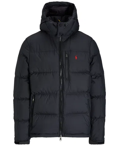Polo Ralph Lauren Blue Down Jacket With Fixed Hood And Embroidered Pony Logo On Chest In Tech Fabric Man In Black