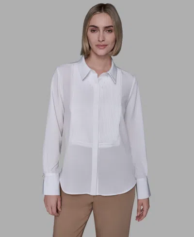 Karl Lagerfeld Rhinestone Bib Shirt In White