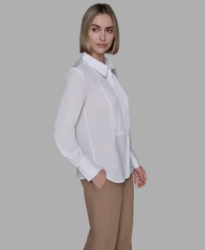 Karl Lagerfeld Rhinestone Bib Shirt In White