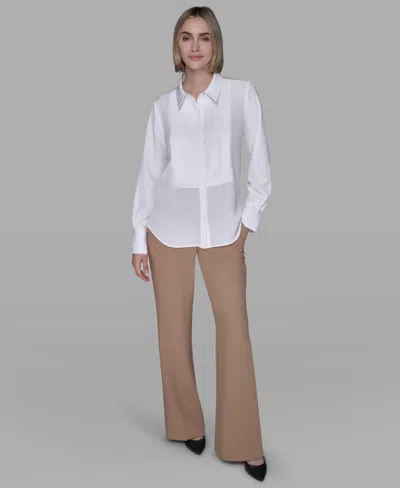 Karl Lagerfeld Rhinestone Bib Shirt In White