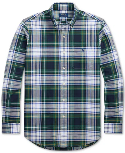 Polo Ralph Lauren Mens White/gree Checked Logo-embroidered Cotton Shirt In Green