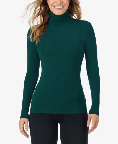 Cuddl Duds Petite Turtleneck Long Sleeve Top In Green