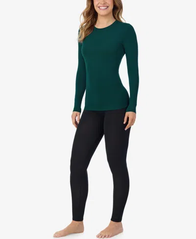 Cuddl Duds Women's Long Sleeve Crewneck Top In Green