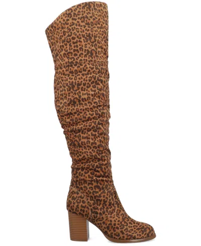 Journee Collection Women's Kaison Stacked Heel Over The Knee Boots In Brown