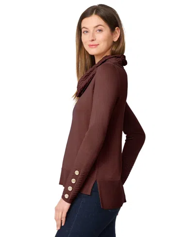 Melissa Paige Women's Chevron-trimmed Cowl-neck Sweater In Brown