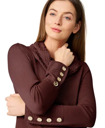 Melissa Paige Women's Chevron-trimmed Cowl-neck Sweater In Brown