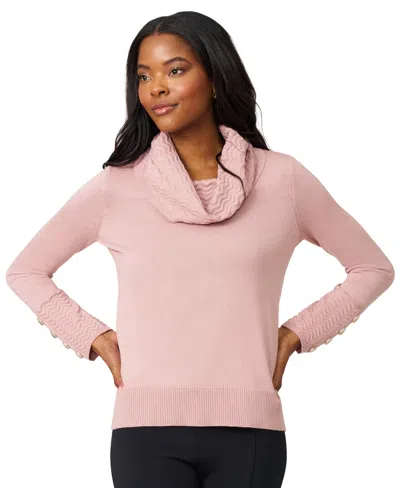 Melissa Paige Women's Chevron-trimmed Cowl-neck Sweater In Pink