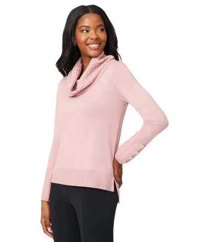 Melissa Paige Women's Chevron-trimmed Cowl-neck Sweater In Pink
