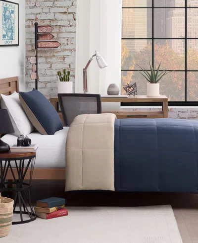 Lucky Brand Box Stitch Reversible Comforter Set In Blue