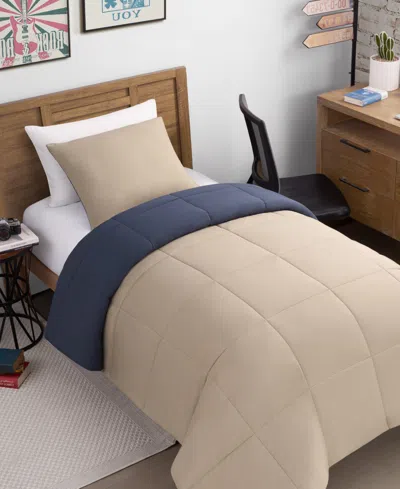 Lucky Brand Box Stitch Reversible Comforter Set In Blue