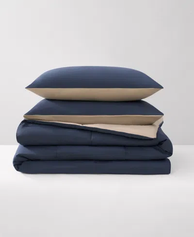 Lucky Brand Box Stitch Reversible Comforter Set In Blue