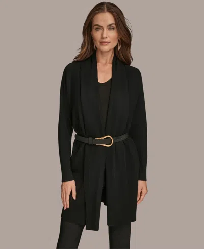 Donna Karan Women's Belted Open-front Cardigan In Black