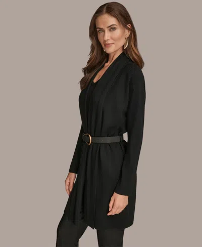 Donna Karan Women's Belted Open-front Cardigan In Black