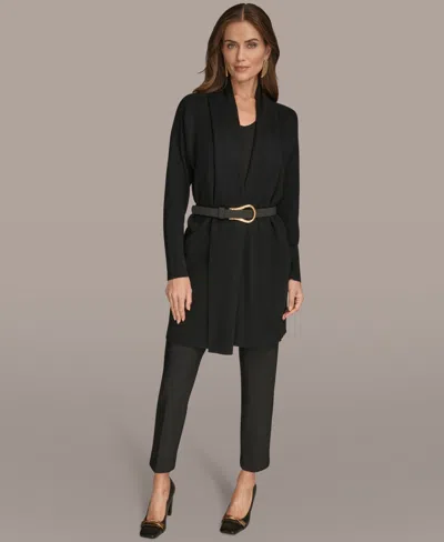 Donna Karan Women's Belted Open-front Cardigan In Black