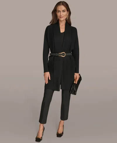 Donna Karan Women's Belted Open-front Cardigan In Black