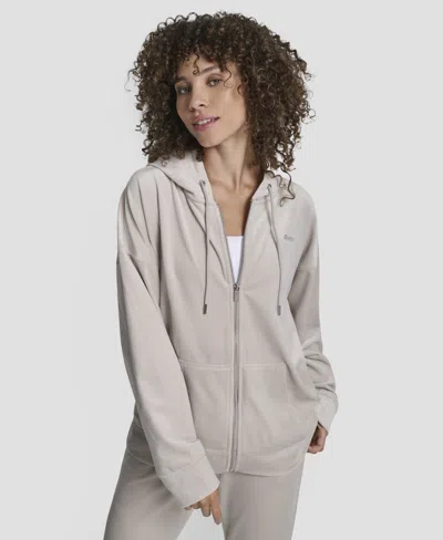 Dkny Women's Velvet Drawstring Hoodie In Gray