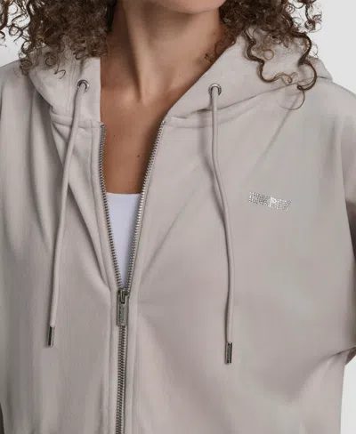 Dkny Women's Velvet Drawstring Hoodie In Gray