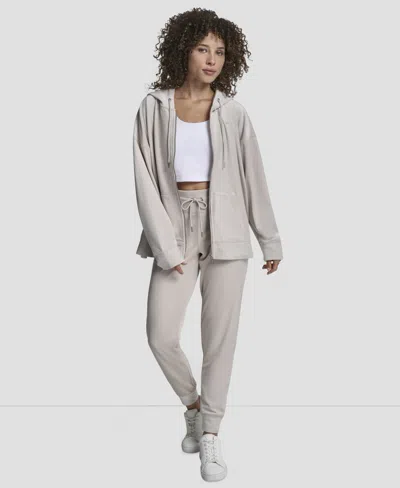 Dkny Women's Velvet Drawstring Hoodie In Gray