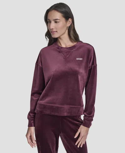 Dkny Women's Platinum Velour Crewneck Sweatshirt In Purple