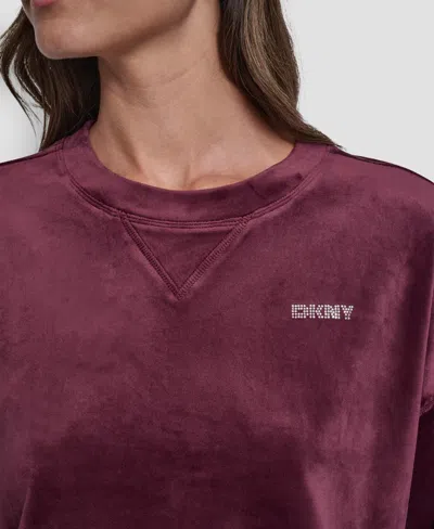 Dkny Women's Platinum Velour Crewneck Sweatshirt In Purple