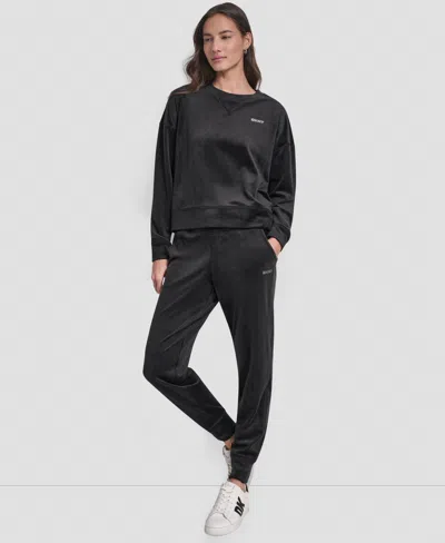 Dkny Women's Platinum Velour Crewneck Sweatshirt In Black