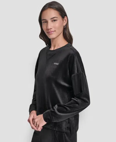 Dkny Women's Platinum Velour Crewneck Sweatshirt In Black