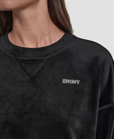 Dkny Women's Platinum Velour Crewneck Sweatshirt In Black