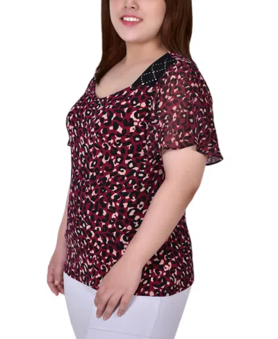 Ny Collection Plus Size Short Flutter Sleeve Top In Red