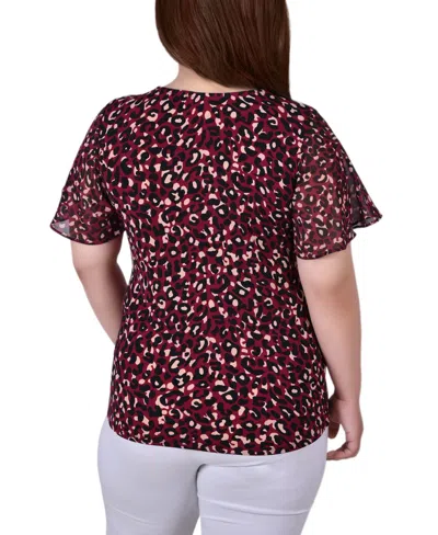 Ny Collection Plus Size Short Flutter Sleeve Top In Red