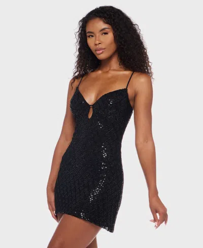 Alex & Sophia Juniors' Strappy Sequin Embellished V-neck Short Dress In Black