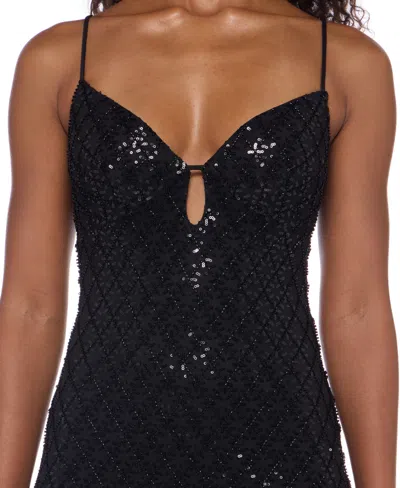 Alex & Sophia Juniors' Strappy Sequin Embellished V-neck Short Dress In Black