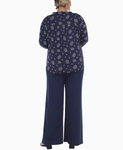 White Mark Plus Size Floral Print Tunic And Palazzo Pants Matching Set In Blue
