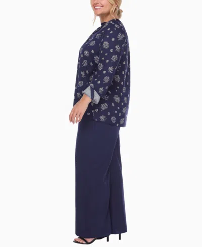 White Mark Plus Size Floral Print Tunic And Palazzo Pants Matching Set In Blue