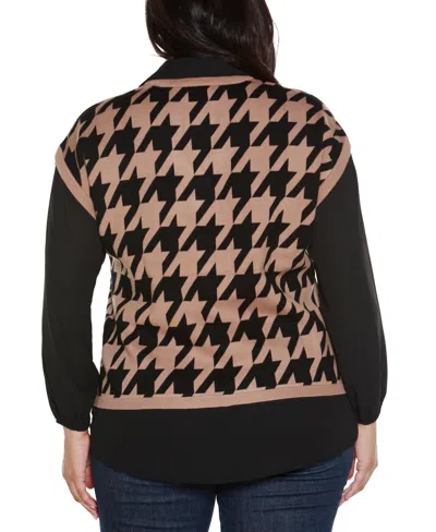 Belldini Plus Size Houndstooth Two-fer Sweater In Multi