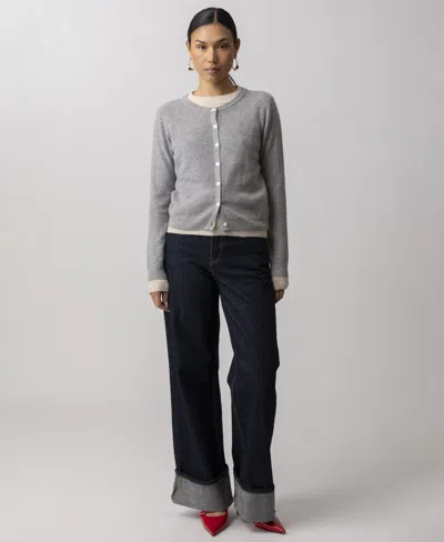 Line & Dot Women's Hutch Double Layer Long-sleeve Cardigan Sweater In Gray