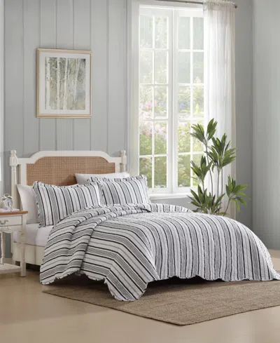 Laura Ashley Stripe Perfection Cotton 3-pc. Quilt Set, King In Gray