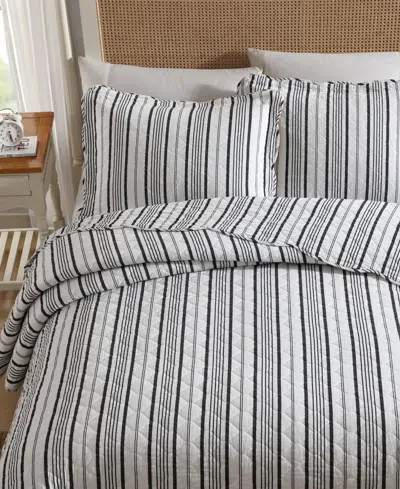 Laura Ashley Stripe Perfection Cotton 3-pc. Quilt Set, King In Gray