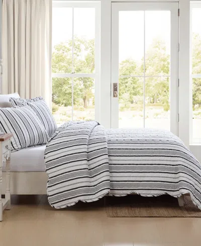 Laura Ashley Stripe Perfection Cotton 3-pc. Quilt Set, King In Gray