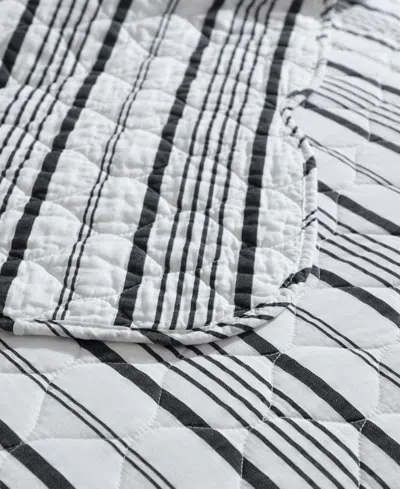 Laura Ashley Stripe Perfection Cotton 3-pc. Quilt Set, King In Gray