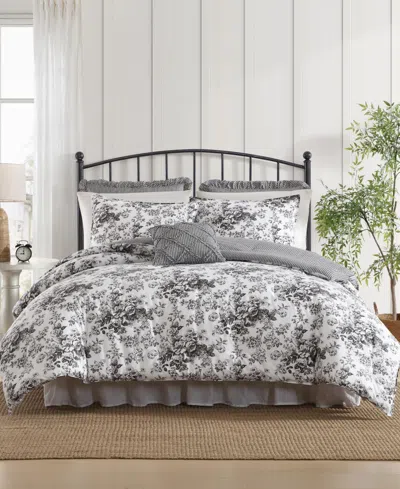 Laura Ashley Toile Delight Cotton 5-pc. Comforter Bonus Set, Twin In Gray