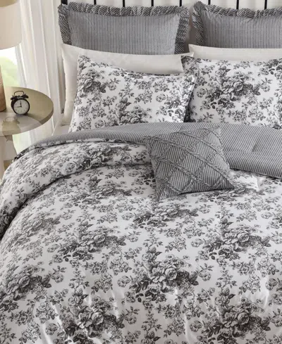 Laura Ashley Toile Delight Cotton 5-pc. Comforter Bonus Set, Twin In Gray