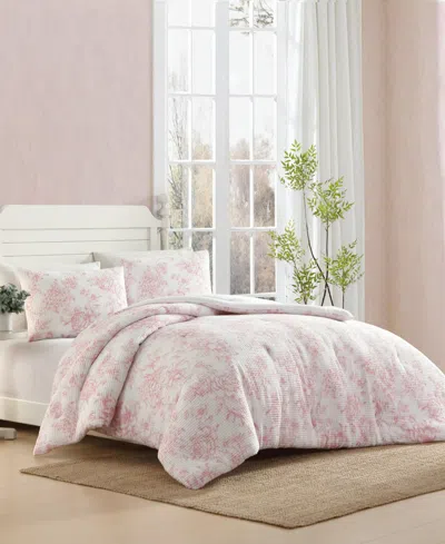 Laura Ashley Delphine Poly Waffle 3-pc. Comforter Set, King In Pink