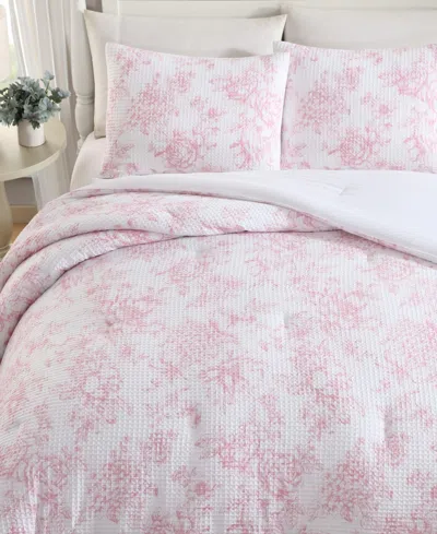 Laura Ashley Delphine Poly Waffle 3-pc. Comforter Set, King In Pink