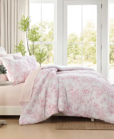 Laura Ashley Delphine Poly Waffle 3-pc. Comforter Set, King In Pink