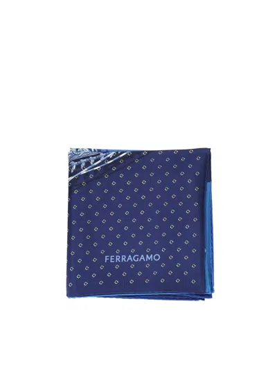 Ferragamo Logo-print Silk Scarf In Blue