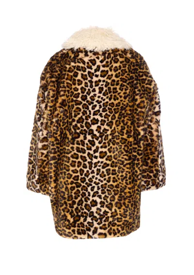 Essentiel Antwerp Leopard-print Contrast-collar Coat In Brown